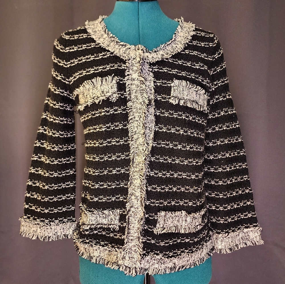Women's Black and White Fringe Jacket